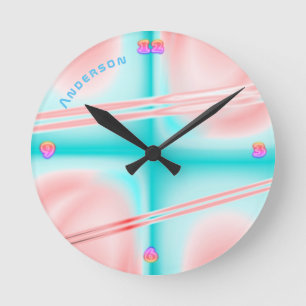 Neon Plasma Pink Blu Psychedelic Personalised Wall Round Clock