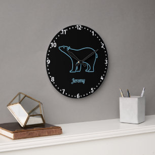 Neon Polar Bear Personalised Large Clock