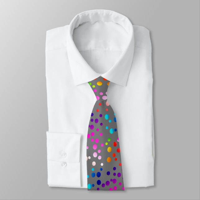 Neon Polka Dots on Grey Tie (Tied)