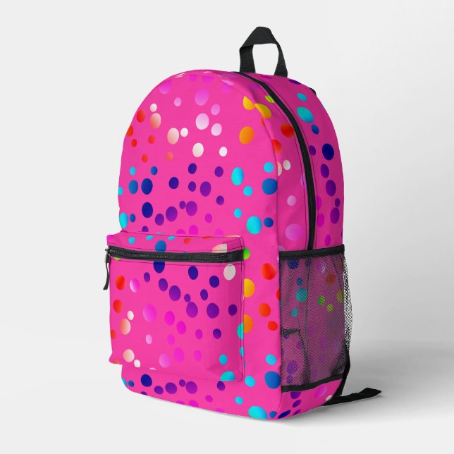 Neon Polka Dots On Hot Pink Printed Backpack (Back Corner Right)