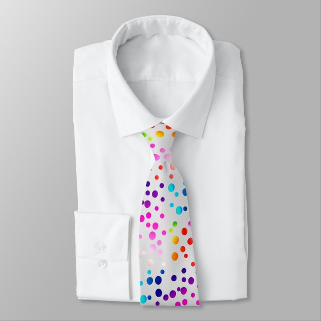 Neon Polka Dots on Silver Grey  Tie (Tied)
