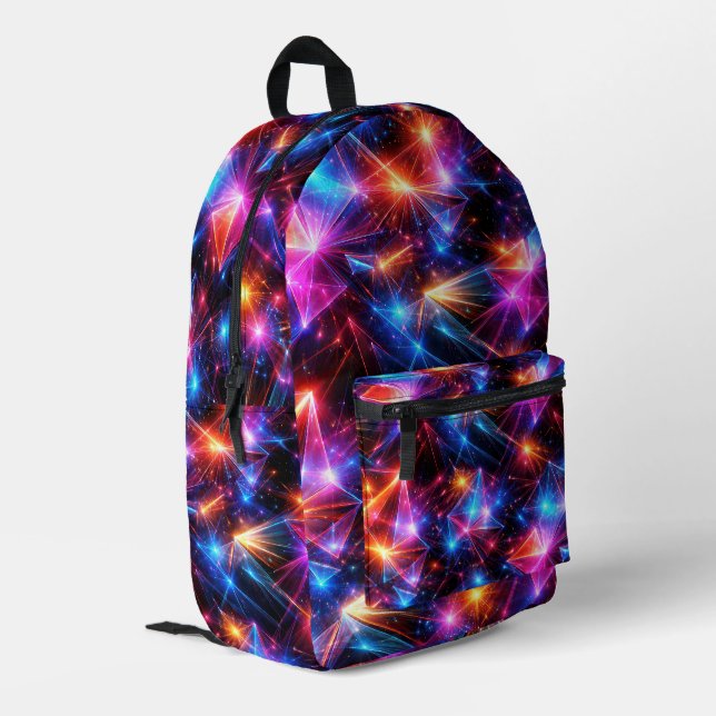 Neon Polygon Abstract with Explosions Printed Backpack (Back Corner Left)