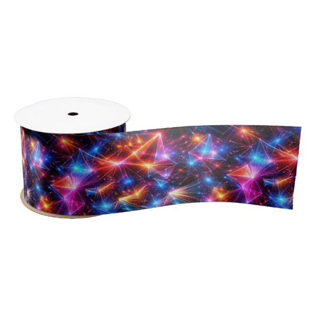 Neon Polygon Abstract with Explosions Satin Ribbon (Spool)
