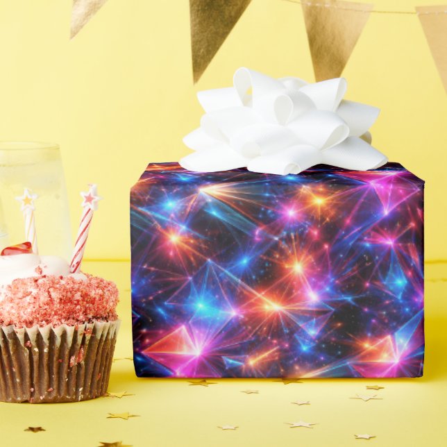 Neon Polygon Abstract with Explosions Wrapping Paper (Birthday Party)