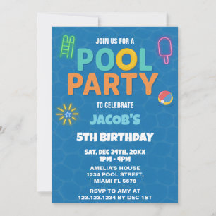 Neon Pool Birthday Bash Invitation