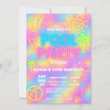 Neon Pool Birthday Party Invitation