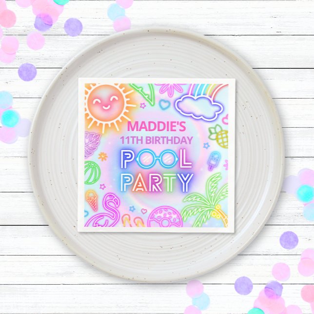 Neon Pool Party Birthday Napkins (Creator Uploaded)