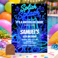 Neon Pool Party Boy Sports Birthday Invitation