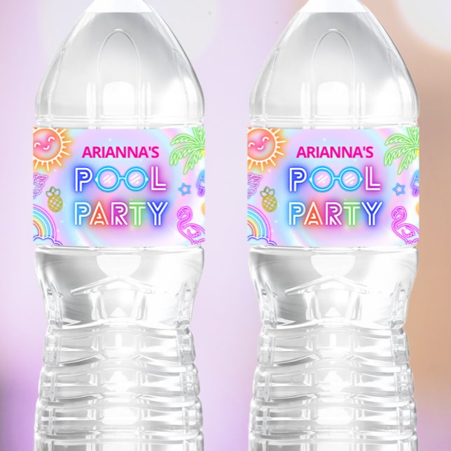 Neon Pool Party Water Bottle Label (Creator Uploaded)