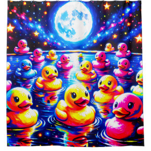 “Neon Poolside Duckies” Shower Curtain