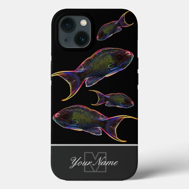 Neon-Pop-Art aquarium fish with Monogram! Case-Mat Case-Mate iPhone Case (Back)