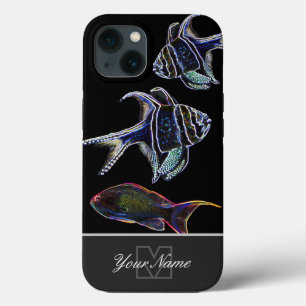 Neon-Pop-Art aquarium fish with Monogram! Case-Mat iPhone 13 Case