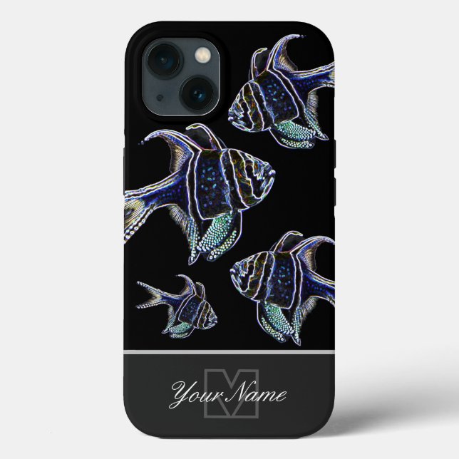 Neon-Pop-Art aquarium fish with Monogram! Case-Mate iPhone Case (Back)