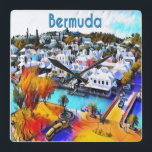 Neon Pop Art Bermuda Square Wall Clock<br><div class="desc">Neon Pop Art 4544 Bermuda

A beautiful landscape photo of downtown St. George Bermuda is transformed into a colourful Neon Pop Art travel postcard. 

By celeste@khoncepts.com</div>