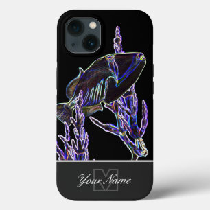 Neon-Pop-Art corals triggerfish with Monogram! iPhone 13 Case
