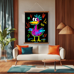 Neon Pop Art Duck: Vibrant and Playful Hanging Tapestry