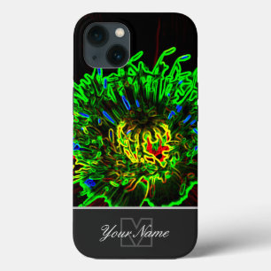 Neon-Pop-Art green blossom macro with Monogram! iPhone 13 Case