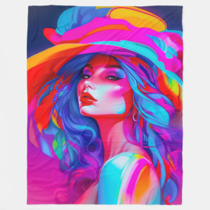 Neon Pop Art Portrait Fleece Blanket