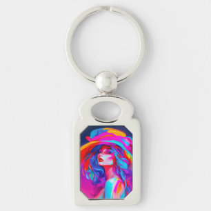 Neon Pop Art Portrait Key Ring