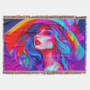 Neon Pop Art Portrait Throw Blanket