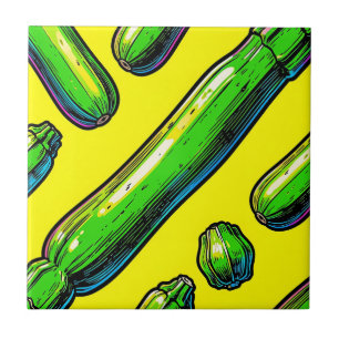 Neon Pop Art Zucchini Pattern Ceramic Tile