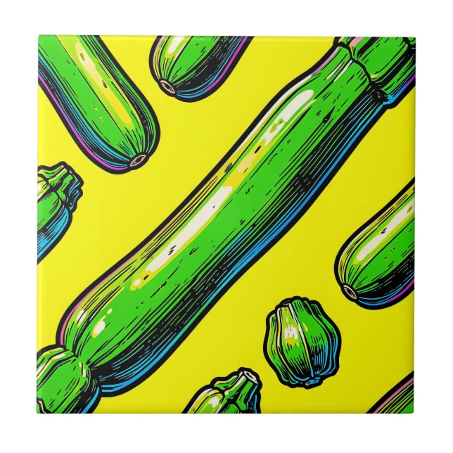 Neon Pop Art Zucchini Pattern Ceramic Tile (Front)