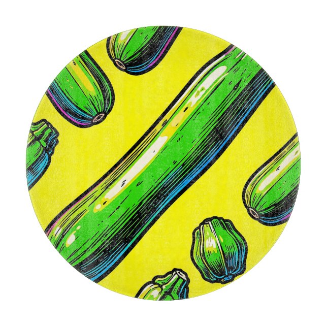 Neon Pop Art Zucchini Pattern Cutting Board (Front)