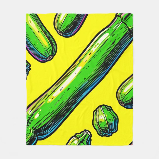 Neon Pop Art Zucchini Pattern Fleece Blanket (Front)