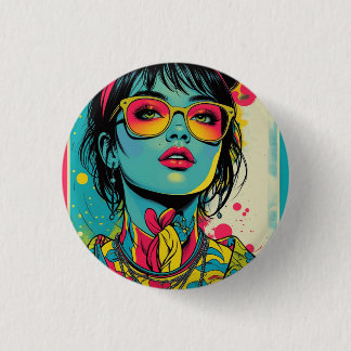 Neon Pop Diva Portrait – Bold & Vibrant Retro Art 3 Cm Round Badge