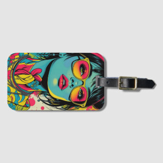 Neon Pop Diva Portrait – Bold & Vibrant Retro Art Luggage Tag
