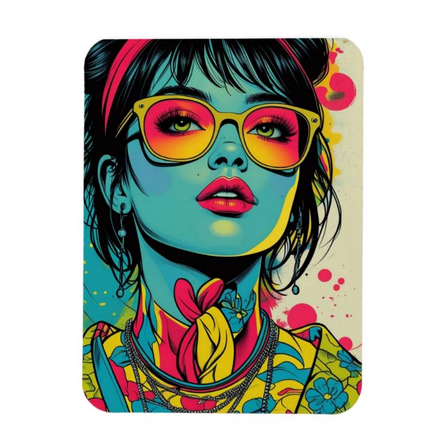Neon Pop Diva Portrait – Bold & Vibrant Retro Art Magnet (Vertical)