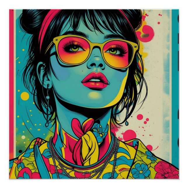 Neon Pop Diva Portrait – Bold & Vibrant Retro Art Poster (Front)
