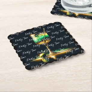 Neon Popular Party Time Personalised Paper Coaster