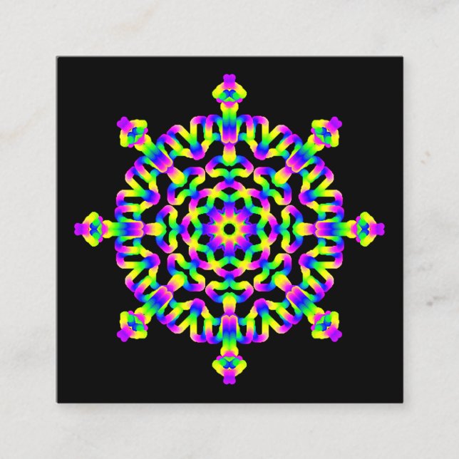 *~* Neon Powerful Mandala Healing Arts Square Business Card (Front)