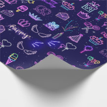 Neon Princess Birthday Wrapping Paper