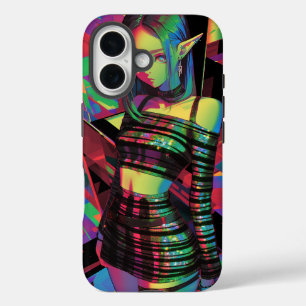 Neon Prism Elf — Glitter Stripes, Cyber Disco Glow iPhone 16 Case