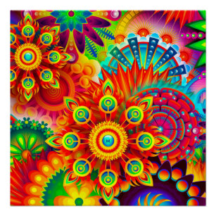 Neon Psychedelic Abstract Cool Cute Fractal Poster