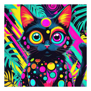 ✨ Neon Psychedelic Cat – Pop Art Design 🎨🐱 Photo Print