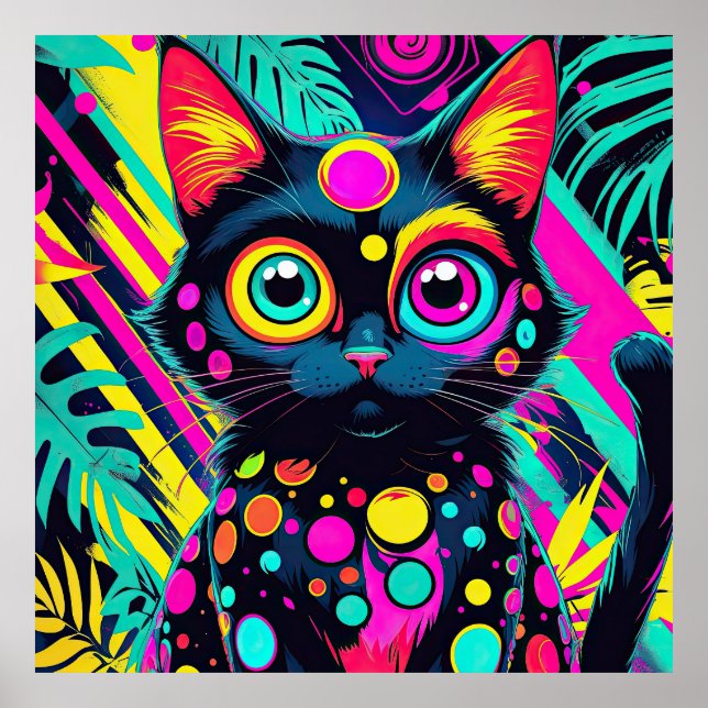 ✨ Neon Psychedelic Cat – Pop Art Design 🎨🐱 Poster (Front)