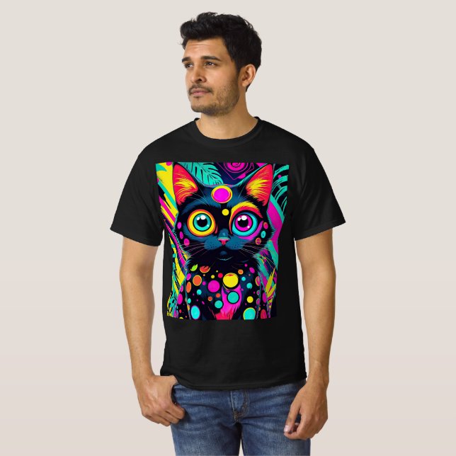 ✨ Neon Psychedelic Cat – Pop Art Design 🎨🐱 T-Shirt (Front Full)