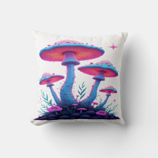 Neon Psychedelic Glow: Mystical Mushrooms Cushion