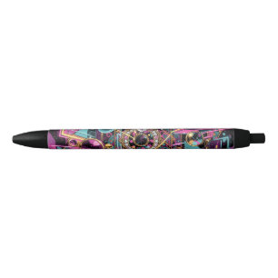 Neon Psychedelic Luxury Lounge Art Black Ink Pen