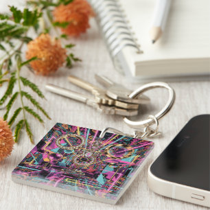 Neon Psychedelic Luxury Lounge Art Key Ring