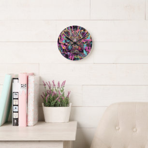 Neon Psychedelic Luxury Lounge Art Round Clock