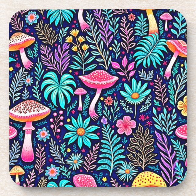 Neon Psychedelic Mushroom Forest Dream Coaster (Front)