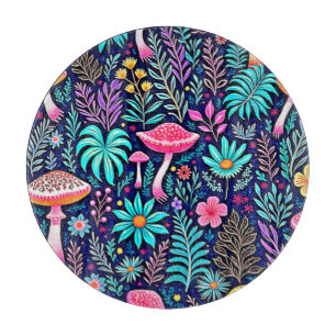 Neon Psychedelic Mushroom Forest Dream Cutting Board