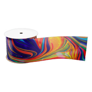 Neon Psychedelic Swirls Rainbow Colours Satin Ribbon