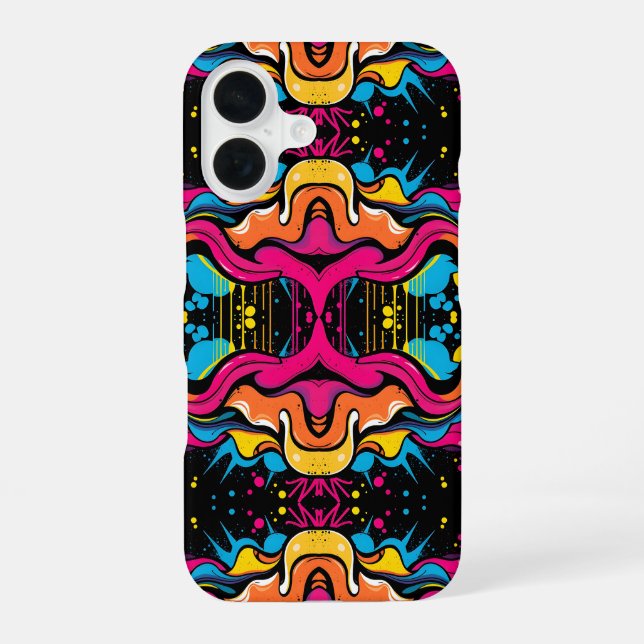 Neon Psychedelic Wave Seamless Pattern iPhone 16 Case (Back)