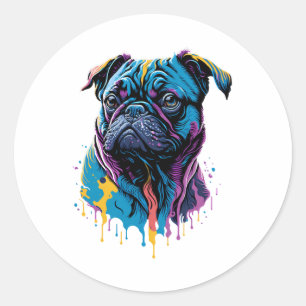 Neon Pug Dog Classic Round Sticker