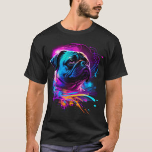 Neon Pug Life: Futuristic Synthwave Pug Dog T-Shirt